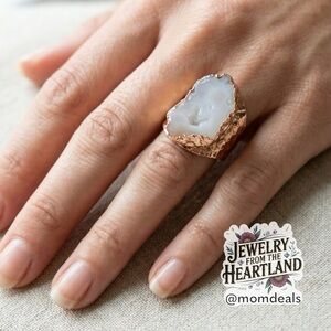 18K Gold Plated Natural Stone Irregular Geode Crystal AdjustableRing “Listing D”